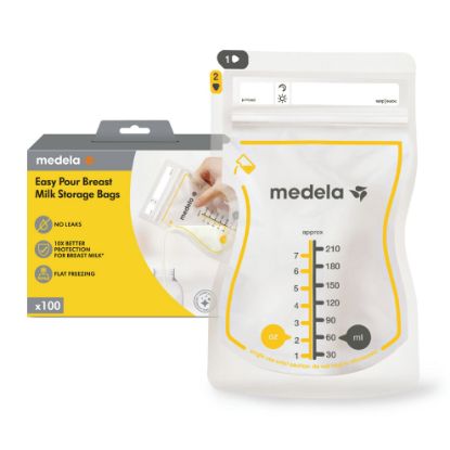 Picture of Medela Easy Pour Breastmilk Storage Bags, 210ml, Disposable Leakproof Breast Milk Bags with Milk Protection, Recyclable & BPA Free